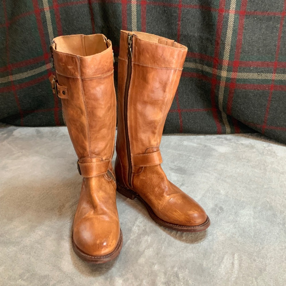 Bed Stu Cobbler Womens Tan Leather Knee High Riding Boots Buckle Zip Size 8